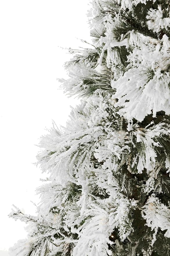 Fraser Hill Farm 9-Feet Unlit Snow Flocked Snowy Pine Artificial Christmas Tree, Full Silhouette, Realistic Foliage, Stand Included, Holiday Decor for Home and Office