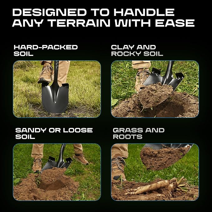 CKG Carbon Garden Shovel for Digging 43 Inches, Heavy Duty Gardening Shovel with Round Blade and Comfortable D Grip Spade Shovel for Gardening, Landscaping, Construction, Round Blade