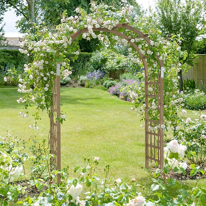 VINGLI Wooden Garden Arbor, Heavy Duty Outdoor Frame Trellis for Ceremony, Wood Trellis Garden Arch Pergola for Plant Climbing, Patio, Lawn, Wedding Ceremony