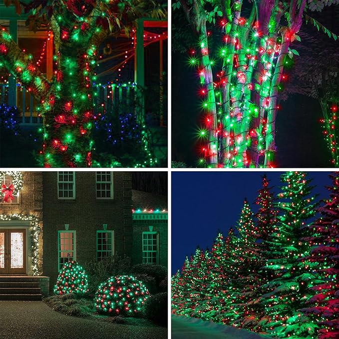 kemooie 500 LED Christmas String Lights, 164FT 8 Lighting Mode with Memory Plug in Green Wire Waterproof Lights, for Outdoor Birthday Christmas Party Garden Balcony Decorations (Red and Green)