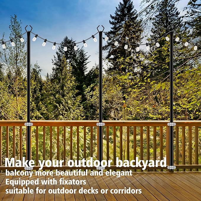 zoegi 2 Pack 10Ft String Light Poles,Light Poles for Outside Lights with Fork,Outdoor Brackets Hanging Lights,Metal Stand for Deck Patio,Backyard,Wedding,Deck,Party