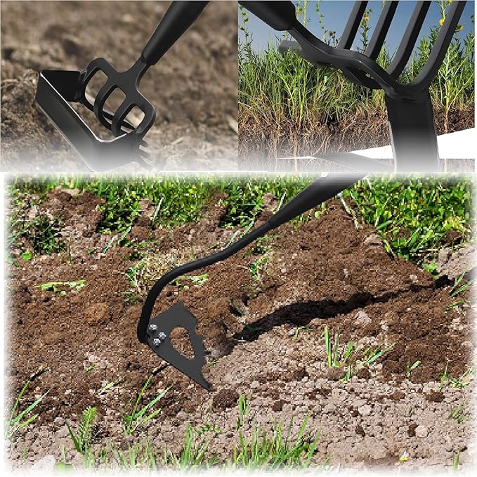 Hoe, Gardening Tool, Weed Tool, Long Soil Tiller Cultivator, Heavy Duty Metal Weeder for Flower Beds, Patio, Garden Loosening Soil Weeding Digging