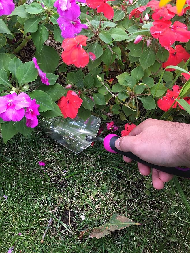 Garden Guru Super Strong Garden Trowel Hand Shovel - Stainless Steel - Rust Resistant - Ergonomic Grip - Perfect Tool for Gardening, Weeding, Transplanting and Digging in Garden Beds (Pink 2 Pack)