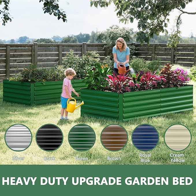 FOOWIN 8x4x2ft Galvanized Raised Garden Bed, Planter Raised Garden Boxes Outdoor, Large Metal Raised Beds for Gardening, Garden Bed for Vegetables, Flowers, Herb,478 Gallon Capacity, Green