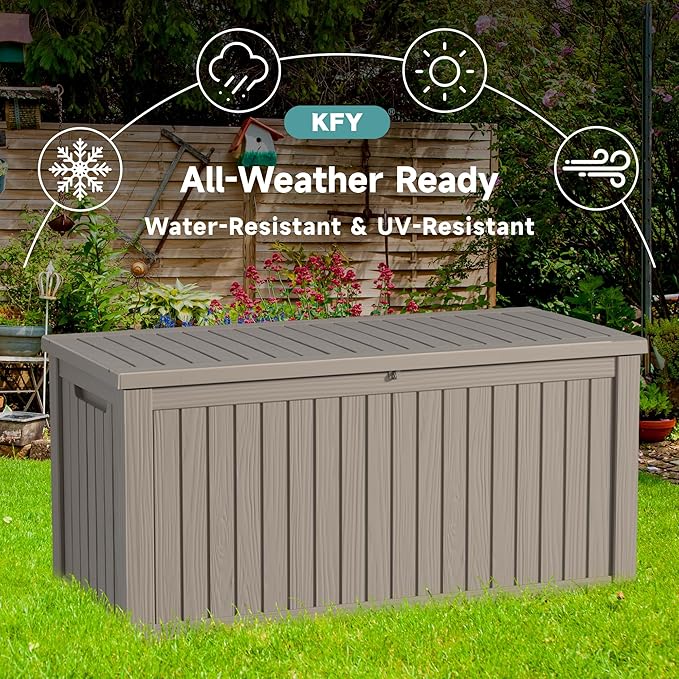 180 Gallon Waterproof Outdoor Storage Box, UV Resistant Resin Deck Box with Hydraulic Rod for Reinforced Stability, Perfect for Patio, Garden, and Pool, Grey