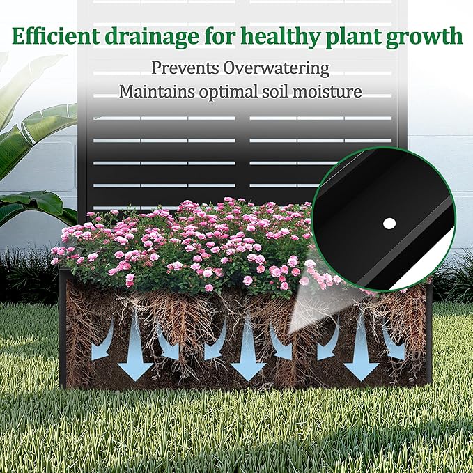 Metal Raised Garden Bed with Trellis, 2 in 1 Trellis with Planter Box & Privacy Screen for Climbing Plants, Vine, Outdoor Standing Flower Beds with Drainage Holes, 35.4"L x 15.7"W x 70.9"H, Black