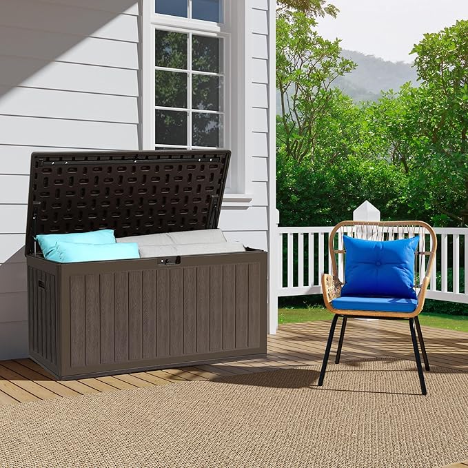 YITAHOME 90 Gallon Double-Wall Deck Box with Side Handles, Outdoor Large Storage for Patio Furniture Cushions, Garden Pool Accessories, Water Resistant & Lockable