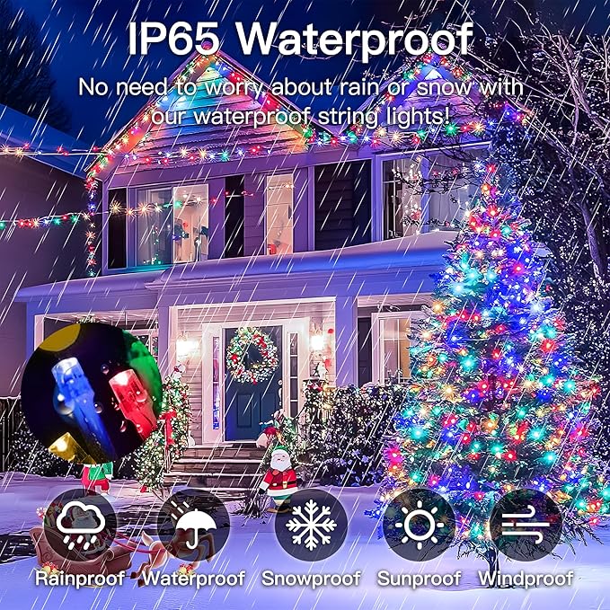 33FT 100 LEDs String Lights Waterproof Fairy Lights 8 Modes with Memory 30V UL Certified Power Supply for Home, Garden, Wedding, Party, Christmas Decoration Indoor Outdoor (Multicolor)