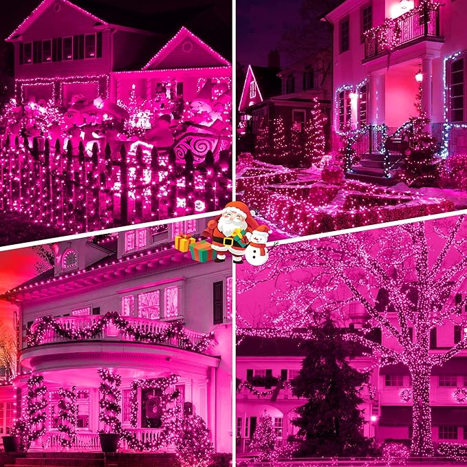 weillsnow Pink Christmas Lights Outdoor, 164 FT 500 LED String Lights Plug in, 8 Modes Waterproof Fairy Lights for Valentines Day, Christmas, Party, Wedding, Bedroom, Garden Decorations