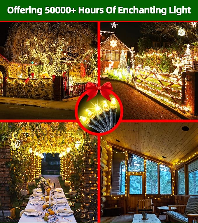 750 LED 240FT Christmas Lights Outdoor,12 Lighting Modes Christmas String Lights with Timer, Dimmable Warm White LED StringLights Waterproof for Yard Tree Wedding Party Holiday Warm White