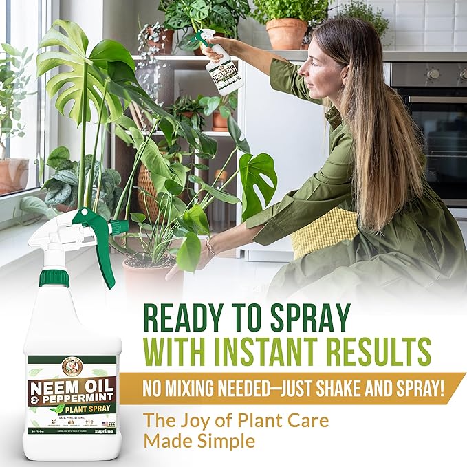 Nani’s Neem and Peppermint Oil Spray 16 Fl.oz. (Made in USA) – 100% Cold-Pressed Organic Neem Oil Spray for Plants – Natural Leaf Shine & Care – Ready to Use for Indoor Plants & Outdoor Gardens