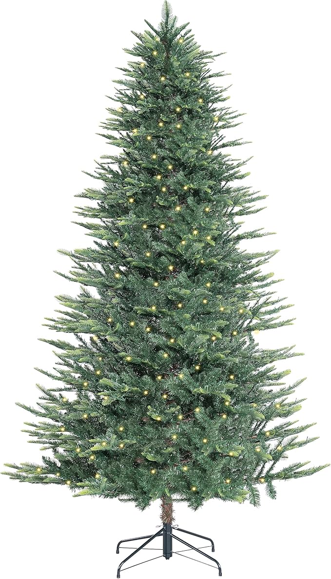 Naomi Home Lujan 7.5ft Prelit Aritificial Christmas Tree with 1266 Branch Tips, 700 Warm Lights and Metal Stand, 55" Wide Realistic Nordic Christmas Tree with Lights