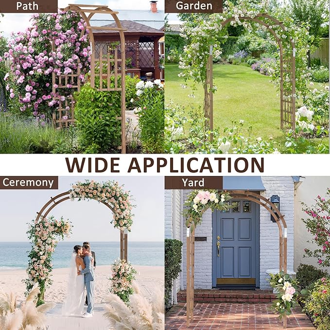 VINGLI Wooden Garden Arbor, Heavy Duty Outdoor Frame Trellis for Ceremony, Wood Trellis Garden Arch Pergola for Plant Climbing, Patio, Lawn, Wedding Ceremony