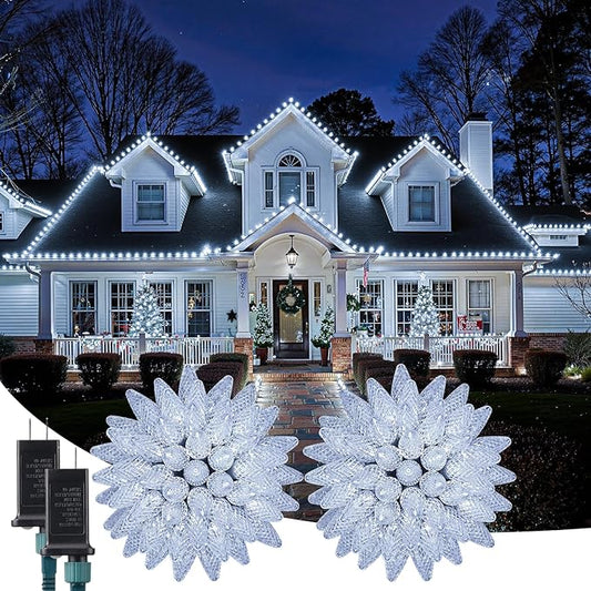 C9 LED Christmas Lights Outdoor, 72 FT 110 LED C9 String Lights, 8 Modes & Timer Connectable Waterproof for Christmas Tree Light Indoor Outdoor Roofline Patio Garden Yard Xmas Decoration, White 2 Pack