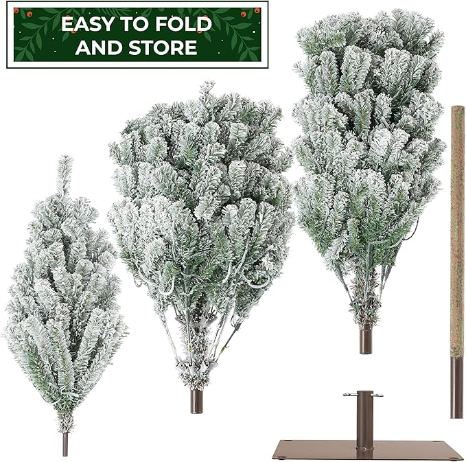 Casafield 6.5FT Pre-Lit Realistic Pencil Snow-Flocked Alpine Fir Artificial Holiday Christmas Tree with LED Lights and Metal Stand