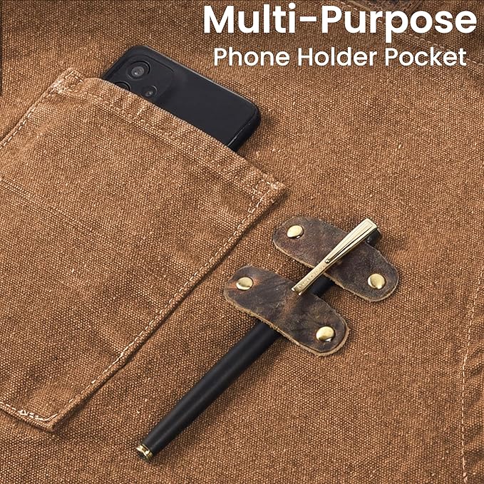 LEATHER VILLAGE Chef Aprons for Men Women with Large Pockets, Cotton Canvas Cross Back Adjustable Work Apron, Size M to XXL