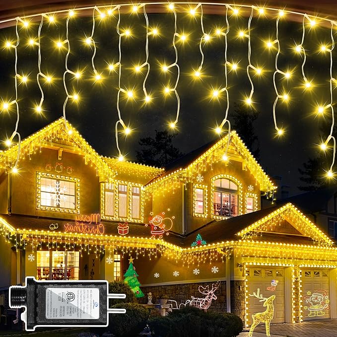 810 LED Christmas Lights Outdoor 82FT with 180 Drops, Christmas Decorations Hanging Lights 12 Modes, Dimmable Outsite Fairy String Lights for Wedding Party Holiday Winter Wonderland Decor Warm White