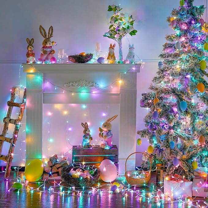 JMEXSUSS Easter Lights Clear Wire Outdoor Indoor, 168ft 600 LED Multicolor Easter String Lights Plug in for Bedroom Tree Room Party Decorations