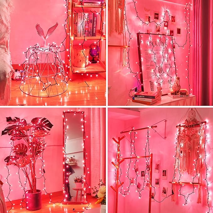 Christmas Lights Indoor Outdoor 100 Count Incandescent Light UL Certified Connectable Christmas Tree Lights with Green Wires for Xmas, Wedding, Holiday, Party, Home, Valentines Day Decoration(Pink)