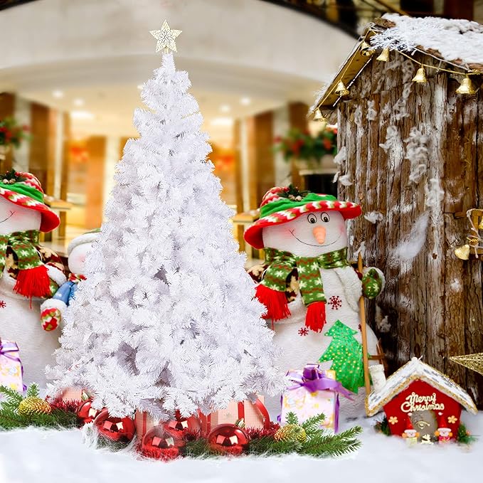 White 6ft Artificial PVC Christmas Tree with 800 Tips & Metal Stand Gorgeous Faux-Pine Xmas Tree Seasonal Holiday Decoration for Home,Office and Party