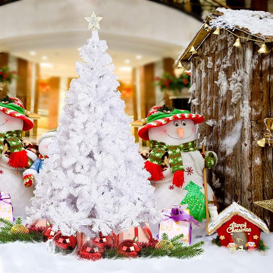 White 6ft Artificial PVC Christmas Tree with 800 Tips & Metal Stand Gorgeous Faux-Pine Xmas Tree Seasonal Holiday Decoration for Home,Office and Party