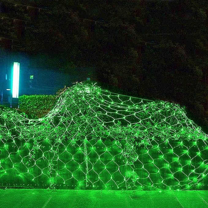 Dazzle Bright St. Patrick's Day 200 LED Net Lights, 9.8 FT x 6.6 FT Connectable Mesh Lights Clear Wire with 8 Lighting Modes, Christmas Decorations for Indoor Outdoor Bush Yard Garden Decor (Green)