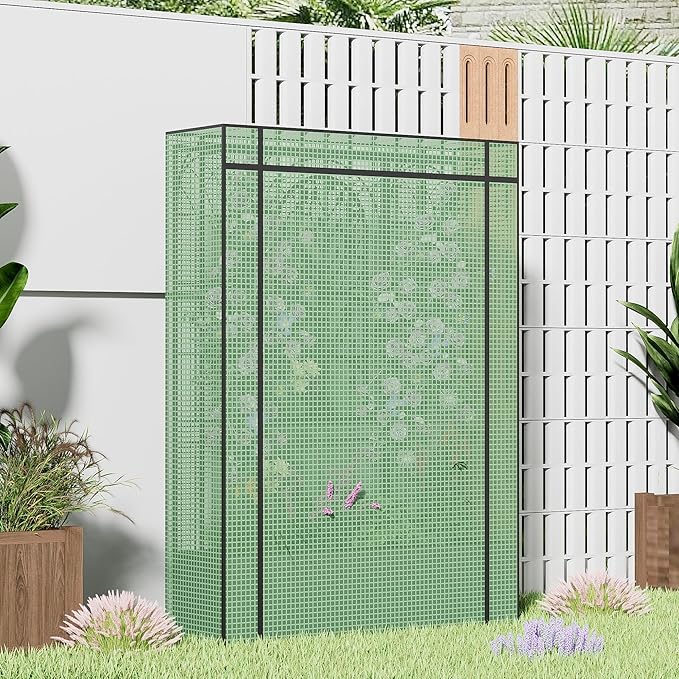 Metal Planter Box with Trellis and Cover, Raised Garden Bed with Trellis Privacy Screen, 62 inch Tall Planter Boxes for Climbing Plants, Flowers, Vegetables, Fruits, Balcony and Patio Decor (Black)