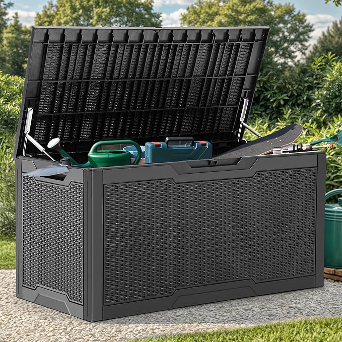 YITAHOME 100 Gallon Large Resin Deck Box Outdoor Storage Boxes for Patio Furniture, Outdoor Cushions, Garden Tools and Pool Supplies-Waterproof,Lockable (Black)