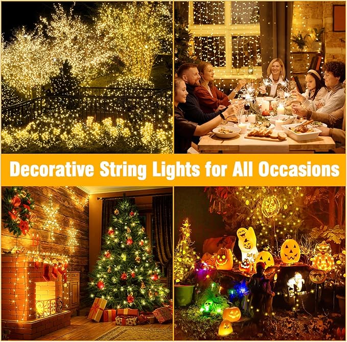 Nisocy 33FT LED String Lights Outdoor Waterproof – Warm White Fairy Lights with Plug, Connectable Christmas Tree Lights for Patio, Garden, Bedroom, Wedding, Party, Decor