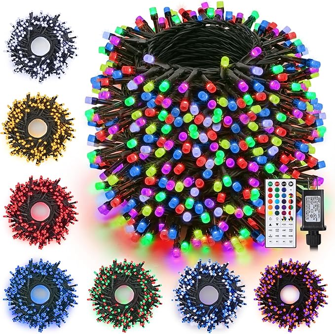 Toodour Christmas Lights RGB String Lights, 164ft 500 LED Color Changing String Light with Remote & Timer, Waterproof Xmas Tree Light for Home Yard New Year Party Indoor Outdoor Christmas Decorations