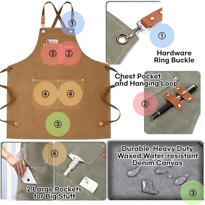 Heavy-Duty Canvas Tool Apron – Adjustable Cross-Back Work Apron with Pockets for Woodworking, Gardening & Crafts