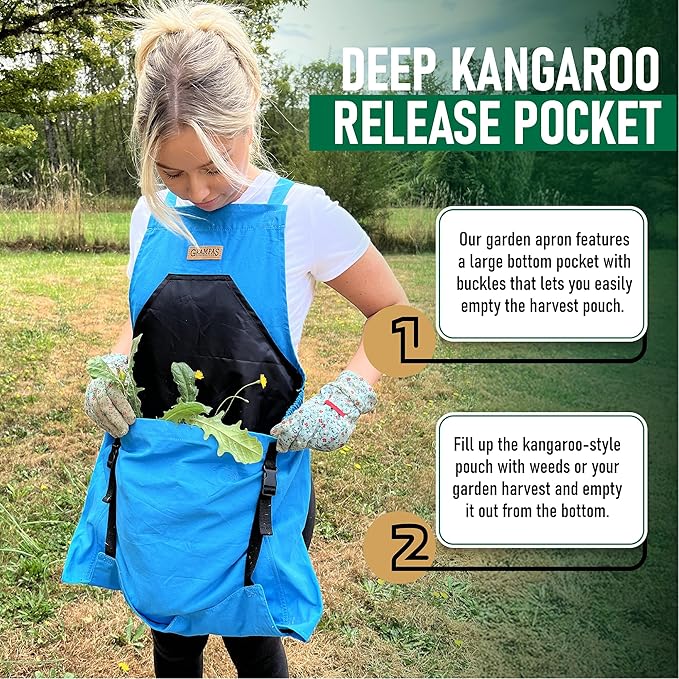 Grampa's Garden Apron - Cross Back Gardening Apron With Pockets For Women & Men | Harvest Apron with Large Kangaroo Pouch