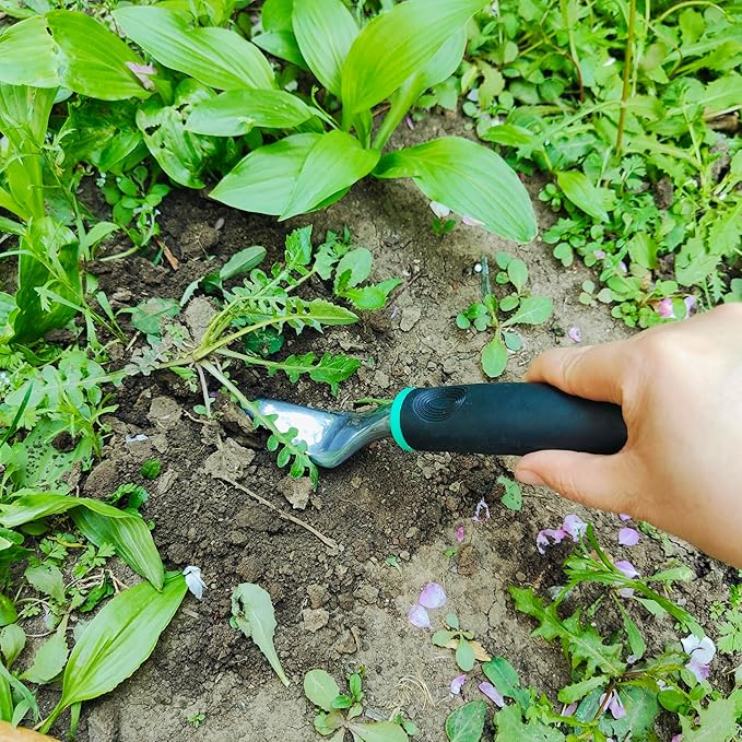 Gardening Tool Set Including Hand Trowel, Transplant Trowel, Cultivator Hand Rake, Pruning Shears and Weeder, Non-Slip Rubber Grip (5 pcs Green)