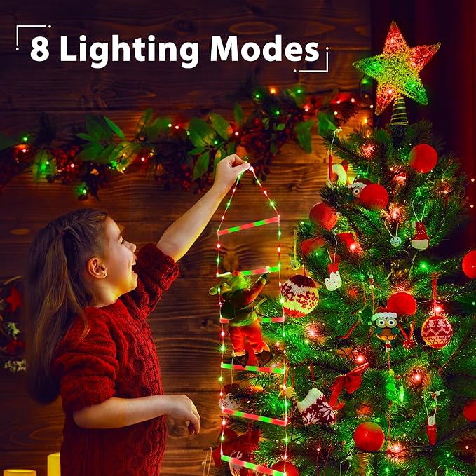 Toodour LED Christmas Light - 2.5FT Christmas Decorative Ladder Lights with Santa Claus, Xmas Decorations Light for Indoor Outdoor, Window, Garden, Home, Wall, Xmas Tree Decor - Red & Green