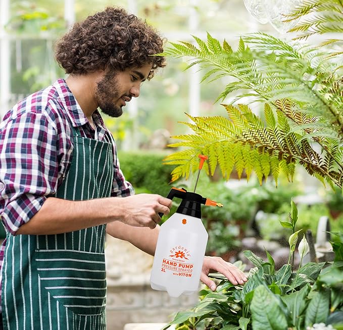 Handheld Pumping Sprayer Viton Seals Sprayers in Lawn and Garden, Spray Bottles for Cleaning Chemical Sprayer Continuous Spray Bottle for Plants 2 Pack 2L (0.53 Gal / 68oz)