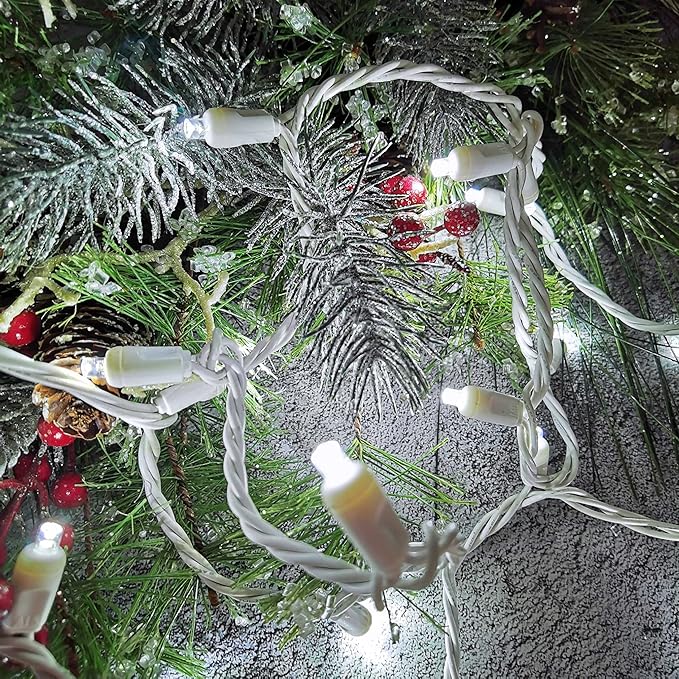 Christmas Lights 50 LED 17FT Commercial Mini LED String Lights, 120V UL, White Wire Xmas Lights for Indoor & Outdoor Use, Holiday Party Decorations,Trees, Light Displays (Cool White)