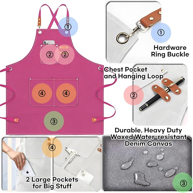 Heavy-Duty Canvas Tool Apron – Adjustable Cross-Back Work Apron with Pockets for Woodworking, Gardening & Crafts