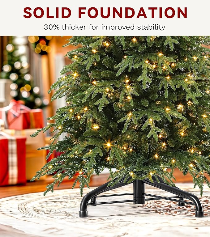 DWVO 7.5ft Pre-lit Artificial Christmas Tree with 2199 Mixed PE & PVC Branch Tips and 400 Lights, Green Christmas Tree, Fit for Home, Office, and Party Decoration