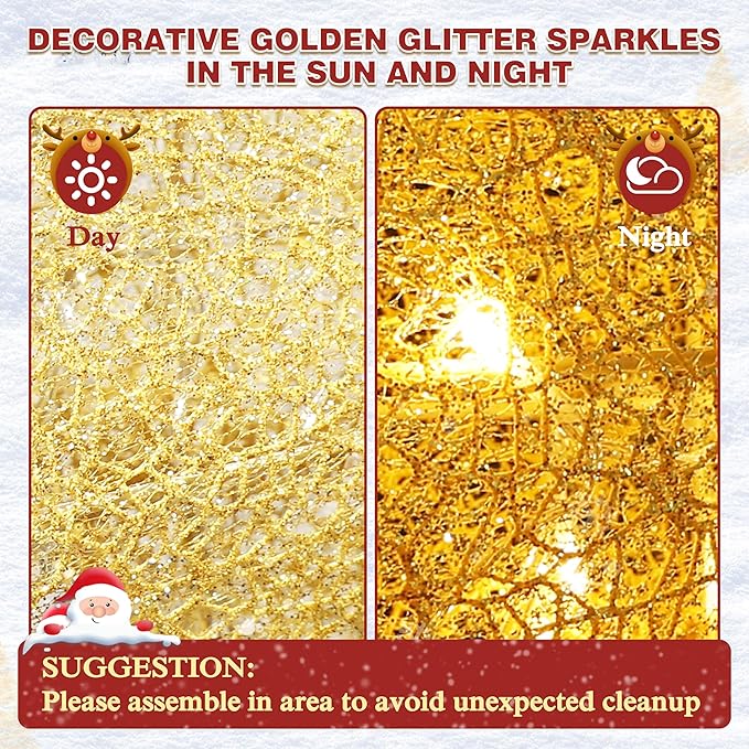 MUPATER Outdoor Christmas Decoration Lighted Deer Family Set Indoor, Christmas Holiday Yard Decor 3-Piece Set for Lawn and Home Party with Lights, Ground Stakes and Zip Ties, Gold