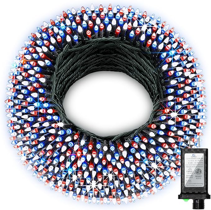 750 LED 240FT Christmas String Lights Outdoor, 12 Pro Modes and Timer Memory & Brightness, Plug in Waterproof Dark Green Wire Twinkle Light for for Xmas Yard Tree Wedding Party Decor Red White Blue