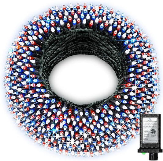 750 LED 240FT Christmas String Lights Outdoor, 12 Pro Modes and Timer Memory & Brightness, Plug in Waterproof Dark Green Wire Twinkle Light for for Xmas Yard Tree Wedding Party Decor Red White Blue
