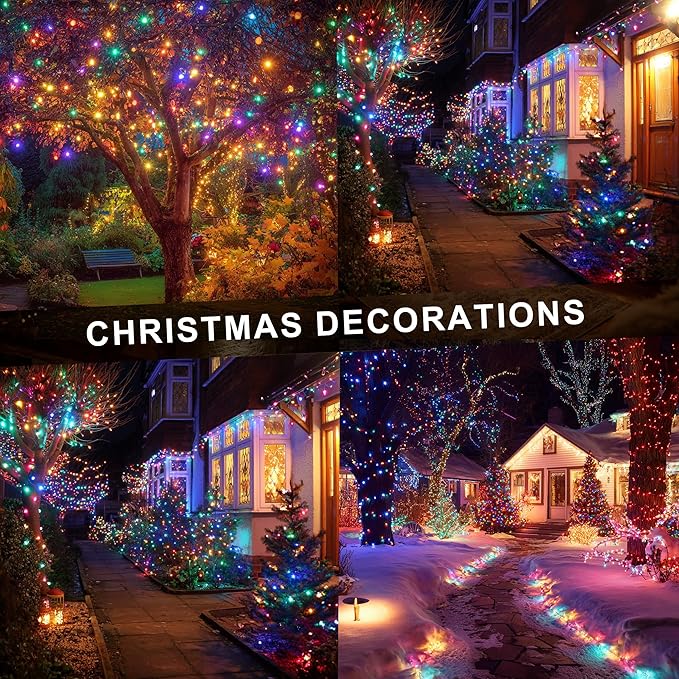 Dazzle Bright Christmas String Lights, 600 LED 196 FT Waterproof Green Wire String Lights with 8 Lighting Modes Timer, Christmas Decoration Outdoor for Party Yard Garden Xmas Tree Decor, Multi-colored