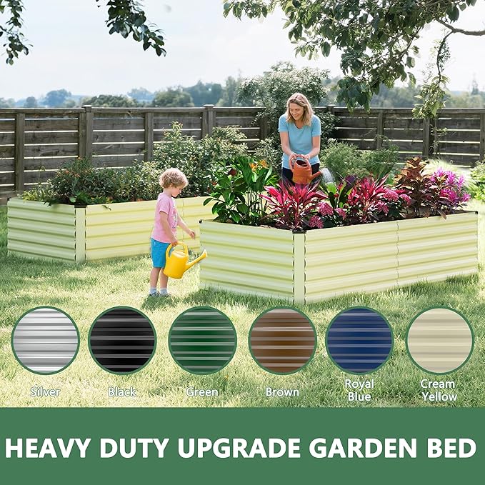 FOOWIN 2pcs 6x3x2ft Galvanized Raised Garden Bed, Planter Raised Garden Boxes Outdoor, Large Metal Raised Beds for Gardening, Garden Bed for Vegetables, Flowers, Herb, Cream Yellow