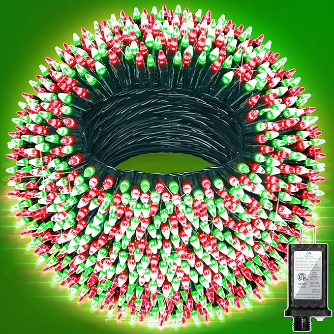 470FT 1500LED Christmas Lights, 12 Modes Red and Green Outdoor String Lights with Timer & Dimmable, Waterproof Green Wire Christmas String Lights for Indoor Tree Xmas Patio Fence Balcony Garden Party