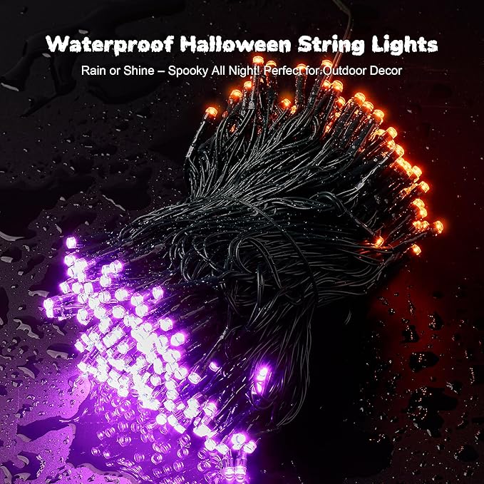 WBao Halloween Lights Orange Purple 300LED 108ft Super Bright String Lights, UL Certified, 8 Lighting Modes, Timer, Connectable, Memory & Waterproof for Indoor Outdoor Halloween Decorations