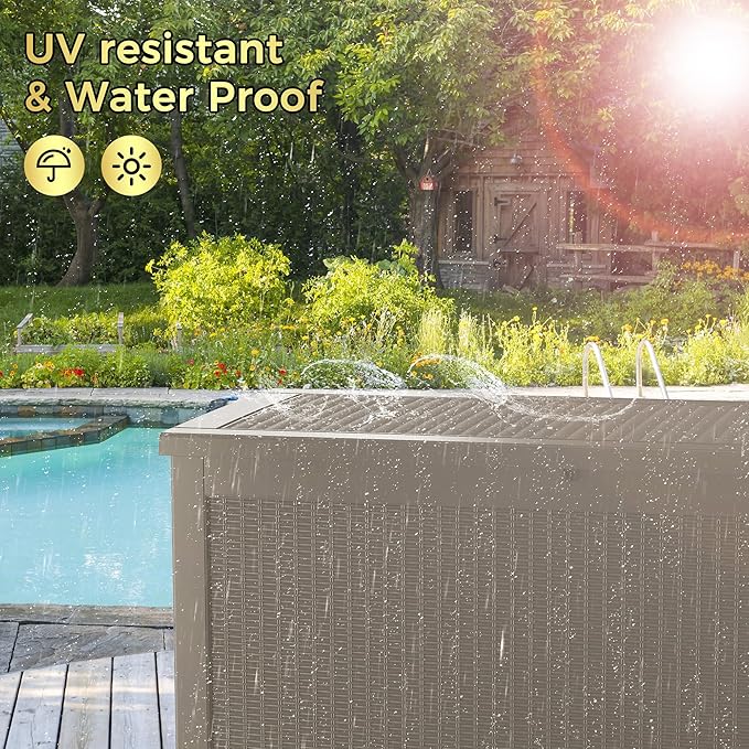 TARKARI 320 Gallon Lockable Resin Deck Box, Waterproof & UV-Resistant Outdoor Storage Box for Outdoor Cushion Storage, Garden Tools & Pool Accessories Storage, Gray