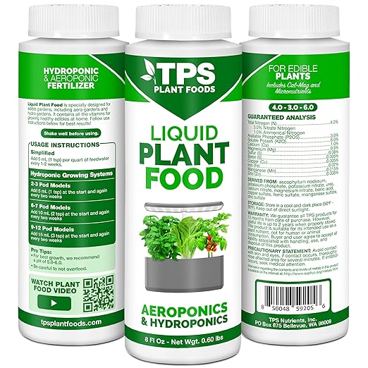 TPS NUTRIENTS Liquid Plant Food for use in AeroGarden, IDOO and Hydroponic Growing Systems, Liquid Fertilizer 8 oz (250mL)