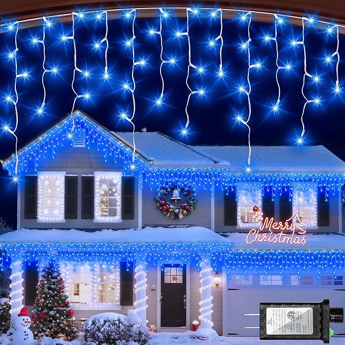612 LED 60ft Christmas Lights with 136 Drops, 12 Lighting Modes Blue Christmas Decoration Twinkling Lights Dimmable, Timer Outdoor Waterproof Fairy Lights for Indoor Xmas Garden House Eaves Roof