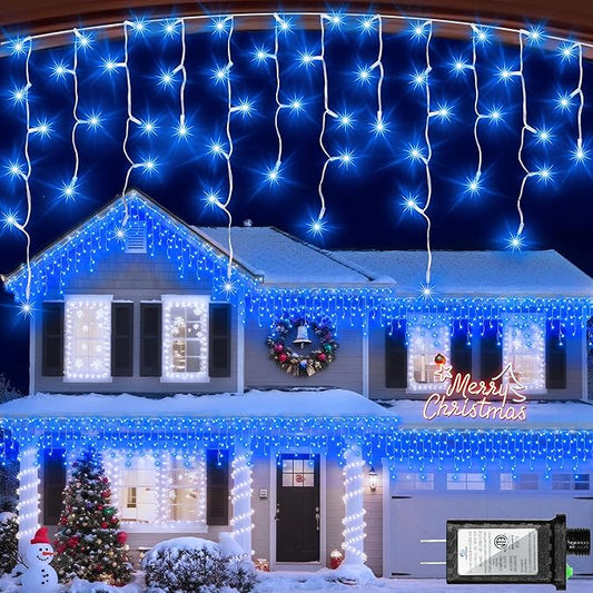 612 LED 60ft Christmas Lights with 136 Drops, 12 Lighting Modes Blue Christmas Decoration Twinkling Lights Dimmable, Timer Outdoor Waterproof Fairy Lights for Indoor Xmas Garden House Eaves Roof