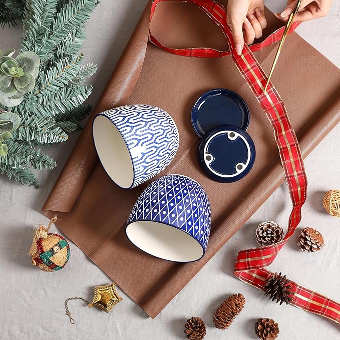 Selamica Ceramic Plant Pots, 5.6 Inch Flower Pots for Indoor Plants with Drainage Hole and Saucer,Home Decor, Set of 4, Vintage Blue